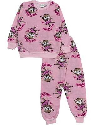 Kız Çocuk Iki Iplik Şardonlu Pembe Renk Balerin Desenli Uzun Kollu Pijama Takımı