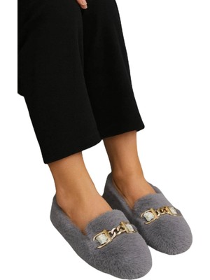 Liger Yumuşak Peluş Ses Yapmaz Hafif Taban Kadın Ev Babeti Panduf Gri