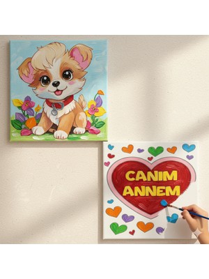 Dudu Gift Okul Etkinliği-2'li Tuval Boyama Seti. 20X20 cm Uv Baskı 6 Akrilik Boya 1 FIRÇA-MODEL-243