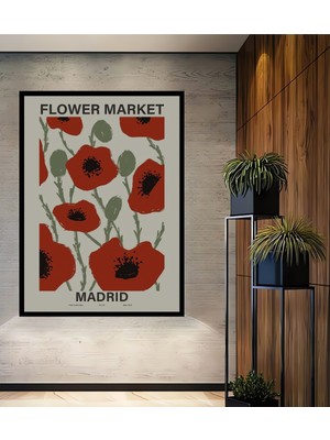 Teona Ahşap Çerçeve Görünümlü Dekoratif Ahşap Dikdörtgen Tablo Çiçek Pazarı Madrid