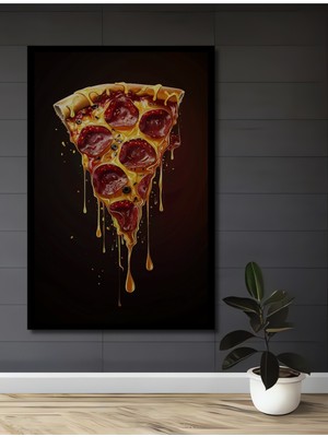 Teona Ahşap Çerçeve Görünümlü Lezzetli Pizza Ahşap Mdf Dekoratif Ev Duvar Tablo Dikdörtgen Ev Duvar Tablo