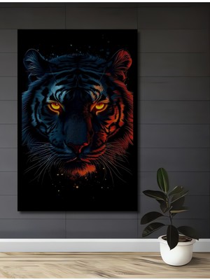 Teona Ahşap Çerçeve Görünümlü Alev Gözlü Kaplan Dekoratif Ahşap Mdf Ev Duvar Tablo Dikdörtgen Ev Duvar Tablo