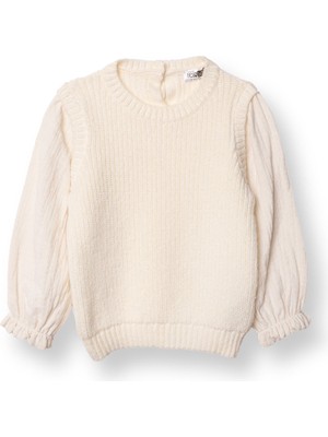 Hellobaby Kız Bebek Floral Teddy Bear Kazak Bisiklet Yaka Uzun Kol