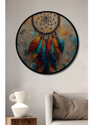 Teona Ahşap Çerçeve Görünümlü Renkli Rüya Kapanı Dekoratif Ahşap Mdf Ev Duvar Tablo Yuvarlak Ev Duvar Tablo