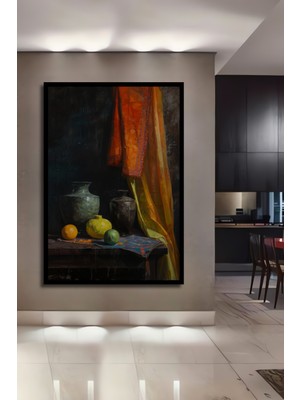 Teona Ahşap Çerçeve Görünümlü Renkli Meyveler ve Vazolar Ahşap Mdf Dekoratif Tablo Dikdörtgen Tablo
