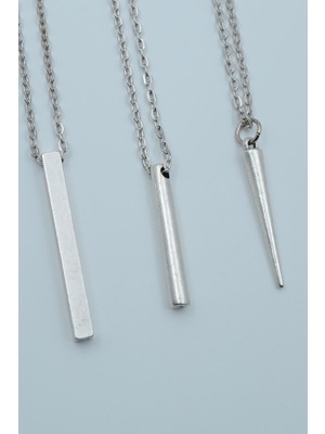 IDR 3'lü Çubuk Prizma Silindir Çubuk Gümüş Kaplama Kolye Seti