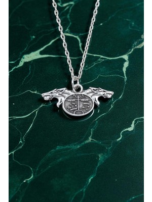 IDR Kam - Şaman Davulu Kurt Gümüş Kaplama Düz Zincir Kolye