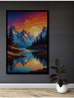 Teona Ahşap Çerçeve Görünümlü Dağ Manzaralı Dekoratif Ahşap Mdf Ev Duvar Tablo Dikdörtgen Ev Duvar Tablo