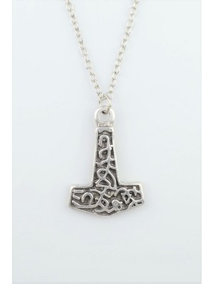 IDR Thor Mjollnir Hammer Gümüş Kaplama Düz Zincir Kolye