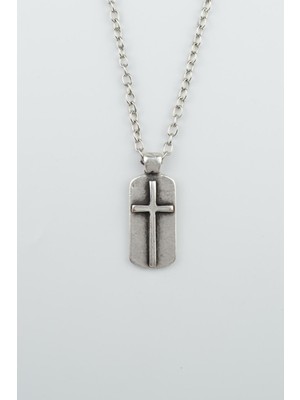 IDR Haç Künye Gümüş Kaplama Düz Zincir Kolye