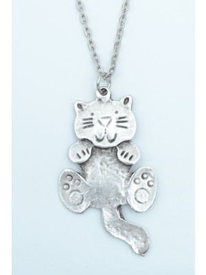 IDR Kedi Gümüş Kaplama Düz Zincir Kolye