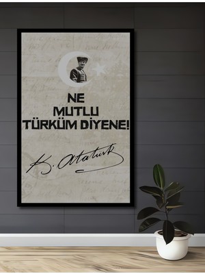 Teona Ahşap Çerçeve Görünümlü Atatürk Ne Mutlu Türküm Diyene Ahşap Mdf Dekoratif Tablo Dikdörtgen Tablo
