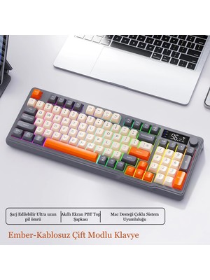 GreaTech 2.4g Bluetooth 5.0 Çift Bağlantılı Gaming  Kablosuz Oyuncu Klavyesi LED Ekran Pbt Topbaş