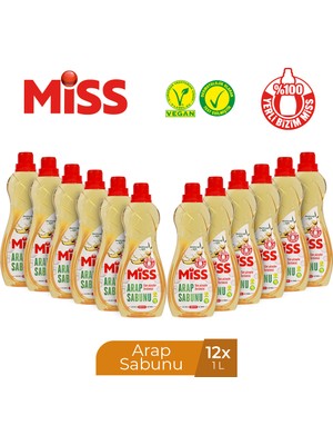 Miss Sıvı Arap Sabunu 1 L x 12 Adet Paraben ve SLS İçermeyen Etkili Temizlik Ürünü