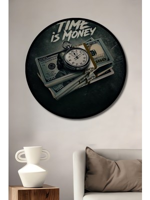 Teona Ahşap Çerçeve Görünümlü Zaman Para Ahşap Mdf Dekoratif İşyeri Duvar Tablo Yuvarlak İşyeri Duvar Tablo