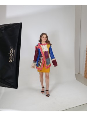 Hippy Butik Pembe Mavi Bordo/ Çok Renkli Özel Tasarım Tığ Dokuma El Işi Asimetrik Hırka