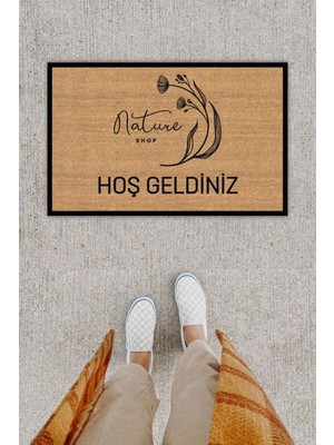 Kişiye Özel Üretim Hoş Geldiniz Nature Shop Yazılı Kapı Önü Paspası