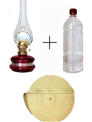 Sözen Kırmızı Klasik Gaz Lambası 500 ml Kandil Yakıtı 1 M Fitil