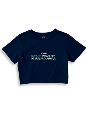The Lucid Lab The Great Wave Of Kanagawa Crop Tişört - Lacivert