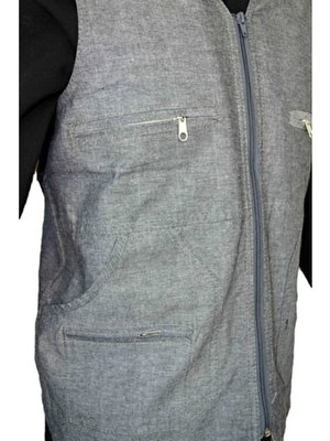 Yazlık-İlkbaharlık Erkek 4 Fermuarlı 2 Yandan Cepli Avcı-İş Yeleği Düz Desen Hakim Yaka