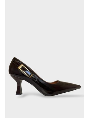 Liger Kadın Rugan Yan Bant Detaylı Topuklu Ayakkabı  Kahverengi