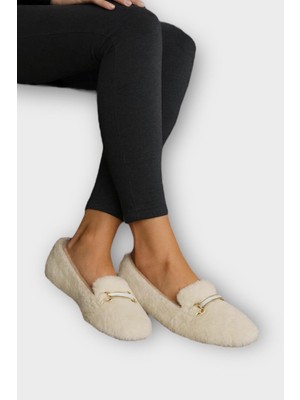 Liger Yumuşak Peluş Ses Yapmaz Hafif Taban Kadın Ev Babeti Panduf Beyaz