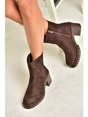 Fox Shoes T726911102 Kahverengi Süet Kalın Topuklu Kadın Bot
