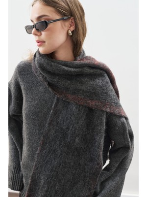 Manuka Şerit Detaylı Atkı Antrasit