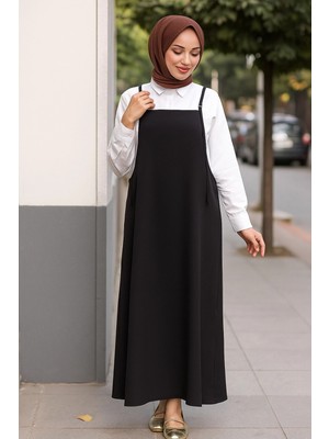 Marsilyan- Kadın Siyah Basic Ayarlanabilir Askılı Jile Elbise