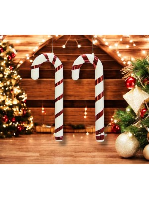 My Balli Store Yılbaşı Süsü Baston Kırmızı Beyaz 2 Li 21 cm