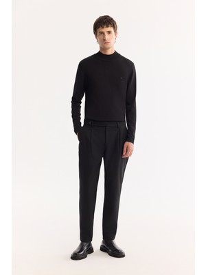 AVVA Erkek Siyah Klasik Bel Yün Karışımlı Soft Touch Carrot Fit Pantolon A52Y3012