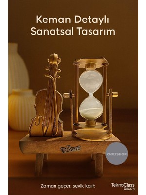TeknoClass Keman ve Kum Saati Tasarımlı Dekoratif Masa Üstü Biblo | Ahşap Standlı Vintage Aksesuar