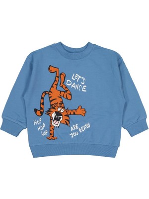 Civil Boys Civil Sweatshirt Lets Dance Baskılı Indigo Renk Erkek Çocuk 2-5 Yaş Uzun Kollu Oversize