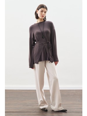 Manuka Beli Bağlama Tasarımlı Bluz Antrasit