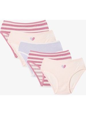 Penti Kız Çocuk Kalp Desenli Çizgili Pamuklu 5'li Külot