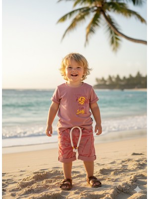 Şimo Butik Çocuk Unisex Kız Erkek Şortlu Alt Üst Takım Kreş %100 Pamuk Rahat Tarz Tasarım Premium, Mercan