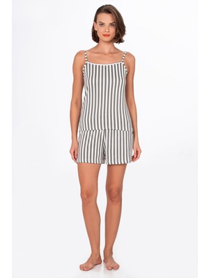 Kompedan Kadın Çizgili Ip Askılı Şortlu Pijama Takımı