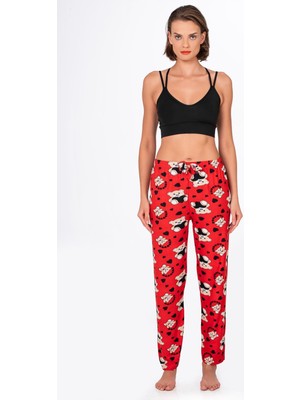 Kompedan Kadın Süet Kalpli Ayıcık Desenli Pijama Tek Alt