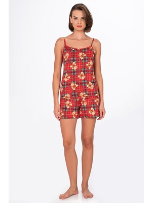 Kompedan Kadın Ayıcık Desenli Ip Askılı Şortlu Pijama Takımı