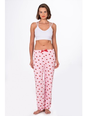 Kompedan Kadın Süet Çilek Desenli Pijama Tek Alt
