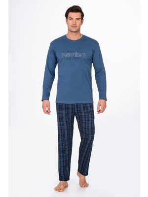 Kompedan Erkek Interlok Penye Bisiklet Yaka Pijama Takımı | Indigo 020