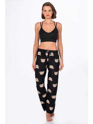 Kompedan Kadın Süet Ayıcık Desenli Pijama Tek Alt