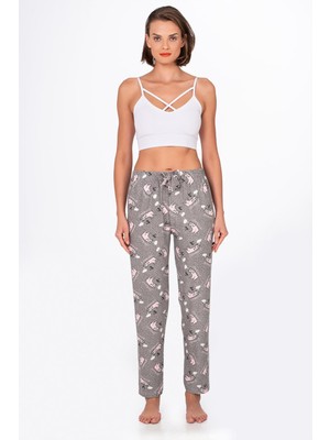 Kompedan Kadın Süet Kedi Desenli Pijama Tek Alt