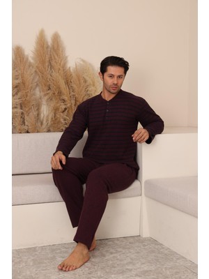 Kompedan Erkek Selanik Önü Patlı Pamuklu Pijama Takımı | Bordo 630