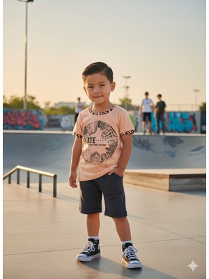 Şimo Butik Bayramlık Çocuk Unisex Kız Erkek Şortlu Alt Üst Takım Kreş %100 Pamuk Rahat Tarz Tasarım Premium, Somon