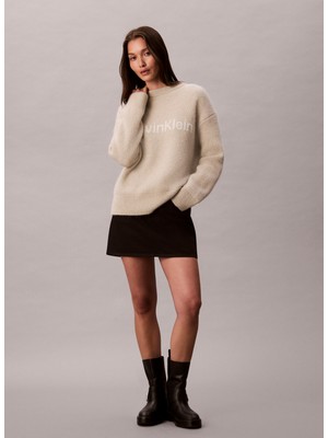 Calvin Klein Yuvarlak Yaka Standart Işlemeli Beyaz Kazak Kadın LV044D359GPD7