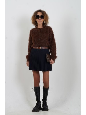 Zelish My Sister Lacivert Kemerli Içi Şort Astarlı Piliseli Mini Etek