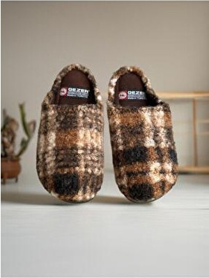 Gezer Erkek Ev Terliği Suni Deri Kahverengi Ortopedik Taban Yumuşak Kış Kullanımı İçin