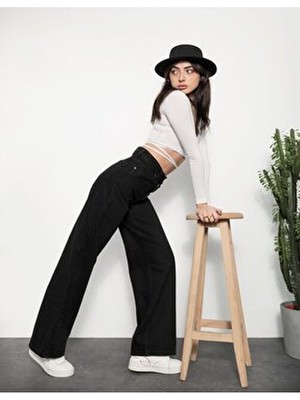 By Caspita Fashion Lenithra Kadın Yüksel Bel Palazzo Geniş Paça Salaş Denim Jean Likrasız