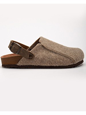 Polomia Comfort Kadın Mantar Taban Eva Kışlık Önü Kapalı Keçe Sabo Outdoor Günlük Rahat Ev Sandalet Flat Terlik